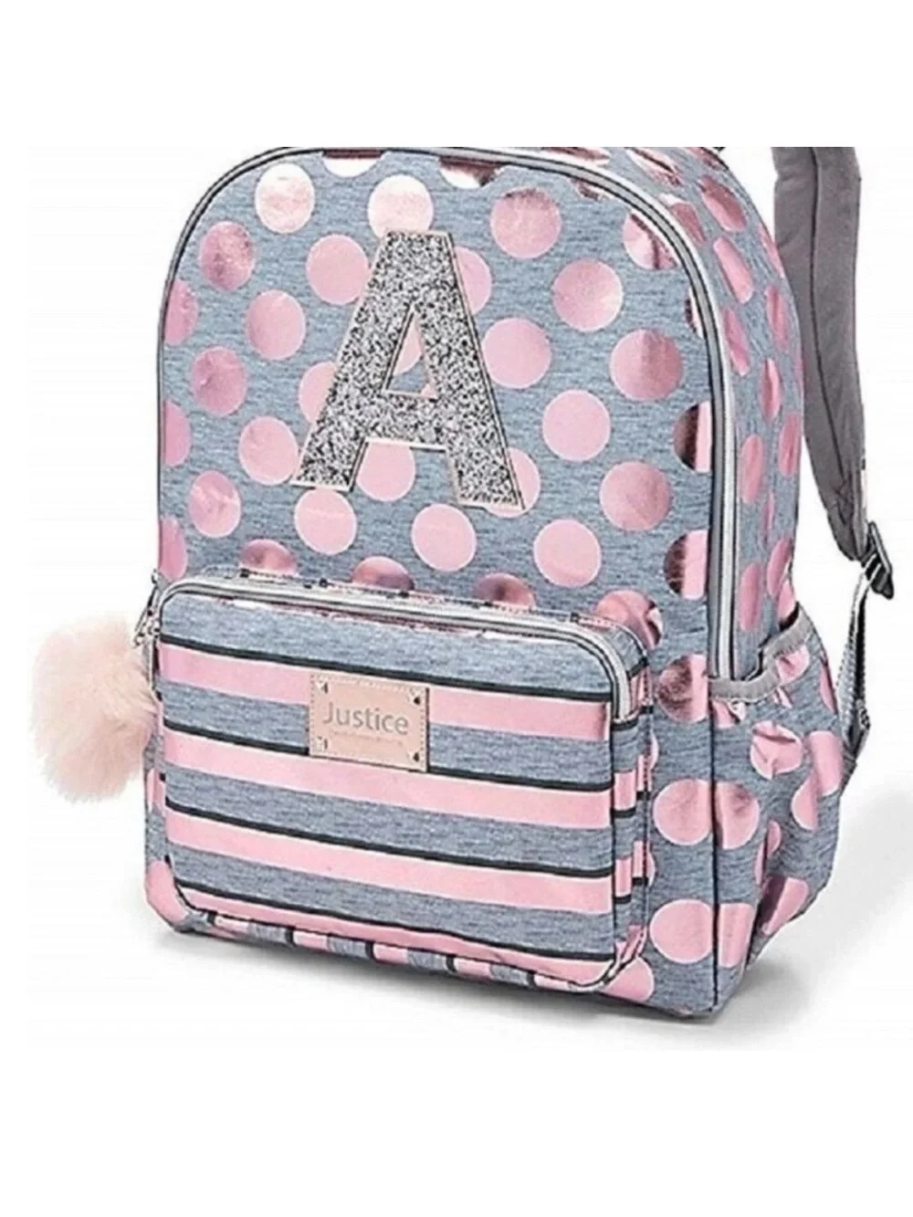 Justice Initial A Rose Gold Foil Backpack + Lunch Tote Bag Bundle